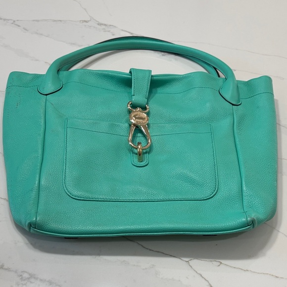 Dooney & Bourke Handbags - Dooney & Bourke Turquoise Leather Shoulder Bag with Gold Hardware